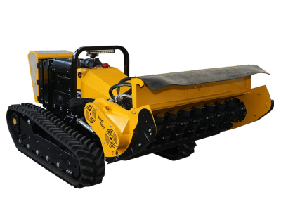 Remote-controlled lawnmower for clearing shrubs on slopes